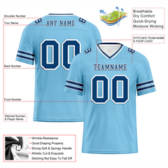 Custom Aqua Sleeve Stripes Blue Personalized Authentic Football Jersey FBJ02-bc0f089