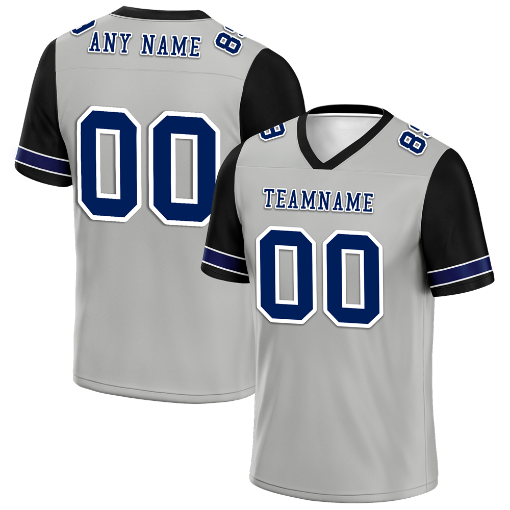 Custom Grey Black Two Tone Blue Personalized Authentic Football Jersey FBJ02-bc0f09a