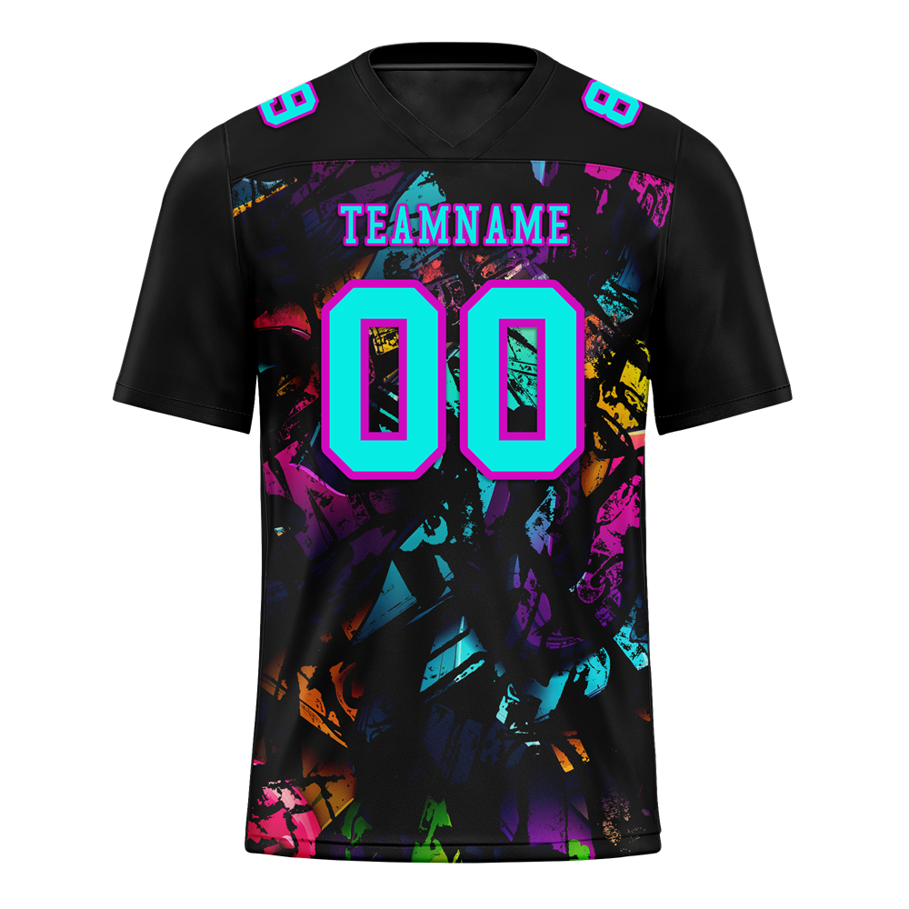 Custom Black Graffiti Pattern Aqua Personalized Authentic Football Jersey FBJ02-bc0faba
