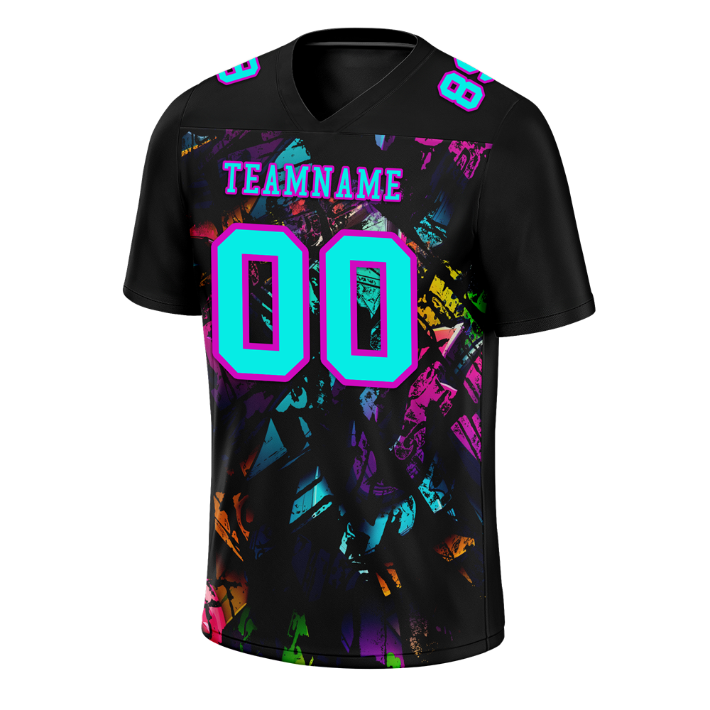 Custom Black Graffiti Pattern Aqua Personalized Authentic Football Jersey FBJ02-bc0faba