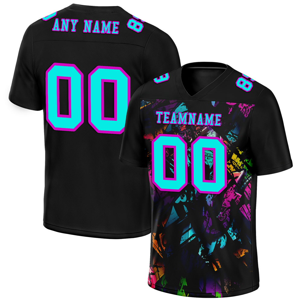 Custom Black Graffiti Pattern Aqua Personalized Authentic Football Jersey FBJ02-bc0faba