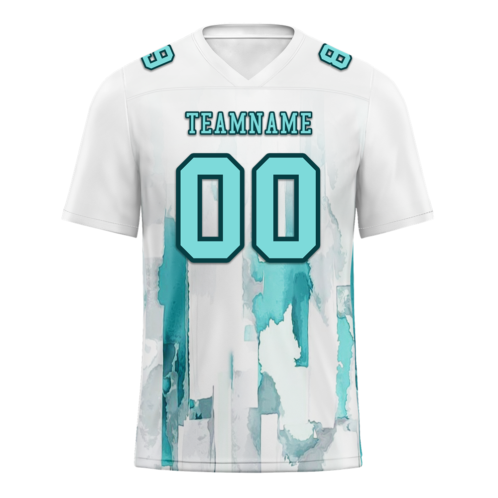 Custom White Graffiti Pattern Aqua Personalized Authentic Football Jersey FBJ02-bc0fabc