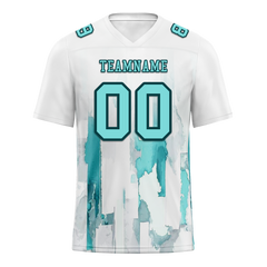 Custom White Graffiti Pattern Aqua Personalized Authentic Football Jersey FBJ02-bc0fabc