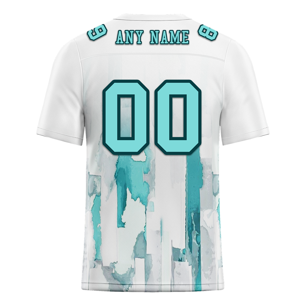 Custom White Graffiti Pattern Aqua Personalized Authentic Football Jersey FBJ02-bc0fabc