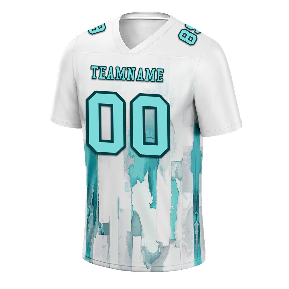 Custom White Graffiti Pattern Aqua Personalized Authentic Football Jersey FBJ02-bc0fabc
