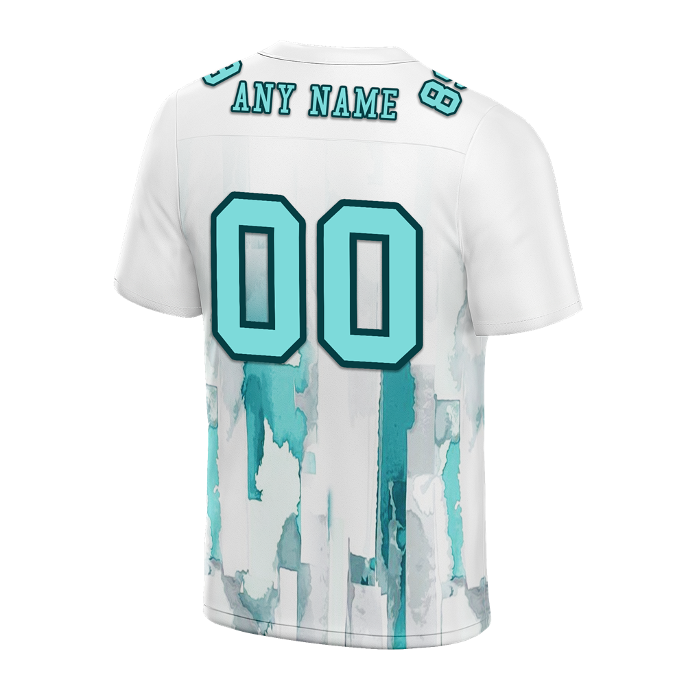 Custom White Graffiti Pattern Aqua Personalized Authentic Football Jersey FBJ02-bc0fabc