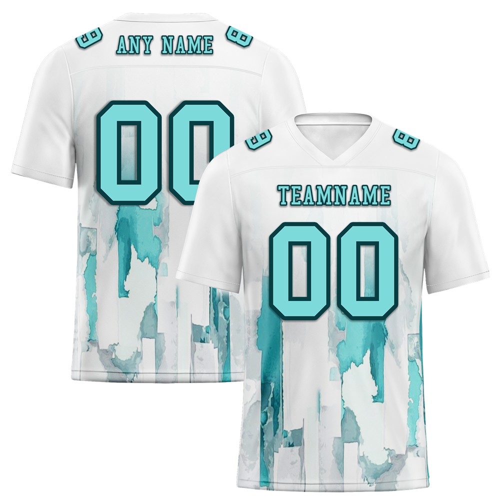 Custom White Graffiti Pattern Aqua Personalized Authentic Football Jersey FBJ02-bc0fabc