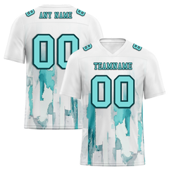 Custom White Graffiti Pattern Aqua Personalized Authentic Football Jersey FBJ02-bc0fabc