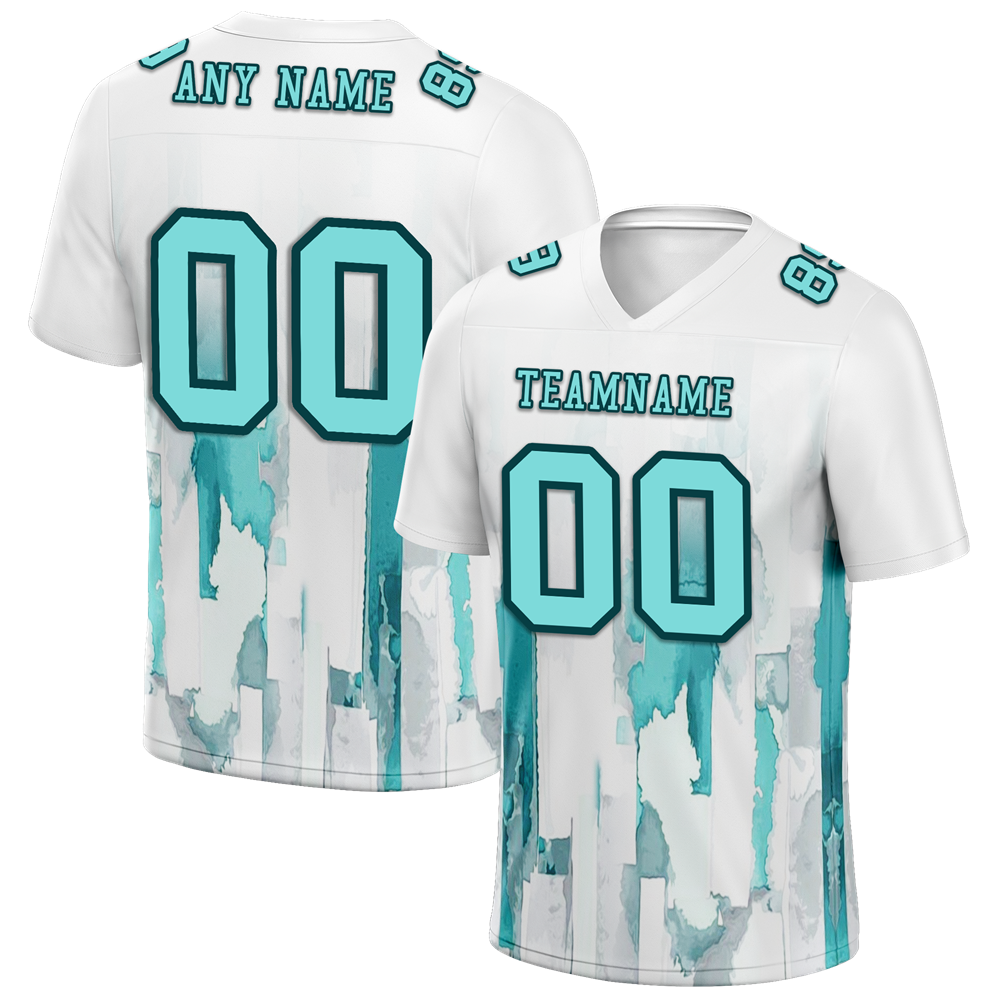 Custom White Graffiti Pattern Aqua Personalized Authentic Football Jersey FBJ02-bc0fabc