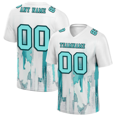 Custom White Graffiti Pattern Aqua Personalized Authentic Football Jersey FBJ02-bc0fabc