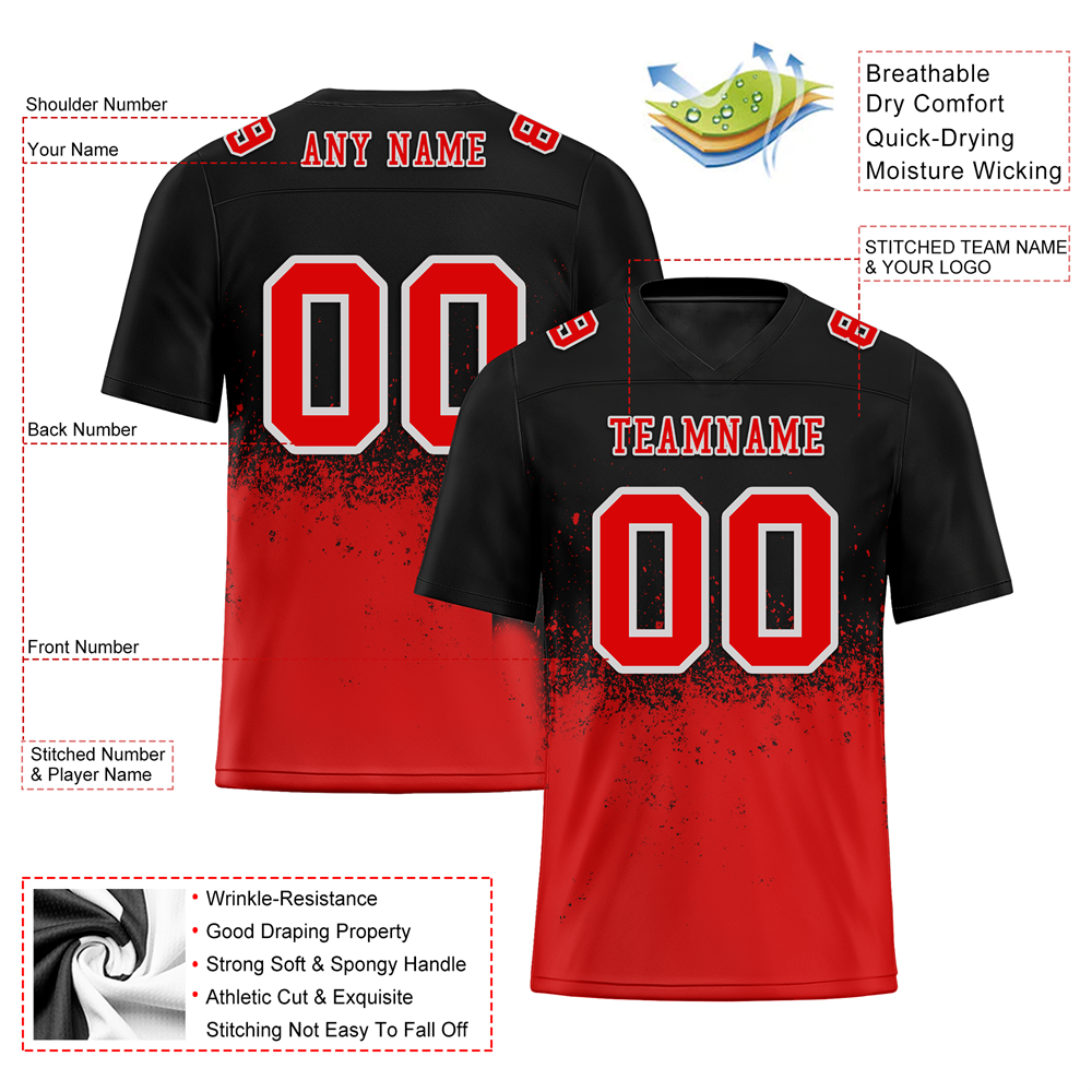 Custom Black Red Graffiti Pattern Red Personalized Authentic Football Jersey FBJ02-bc0fabf
