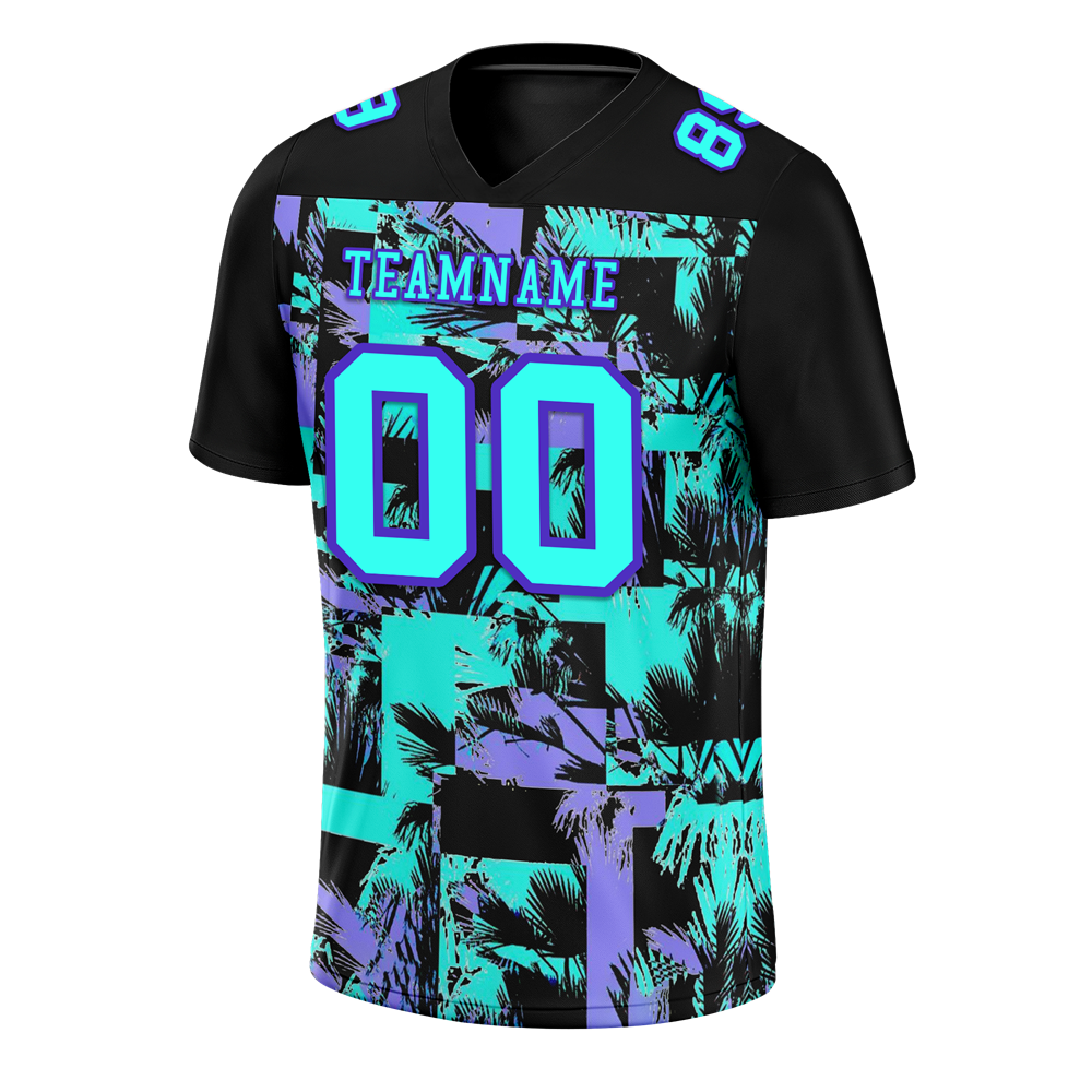 Custom Black Graffiti Pattern Aqua Personalized Authentic Football Jersey FBJ02-bc0fab9