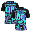 Custom Black Graffiti Pattern Aqua Personalized Authentic Football Jersey FBJ02-bc0fab9