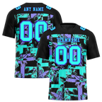 Custom Black Graffiti Pattern Aqua Personalized Authentic Football Jersey FBJ02-bc0fab9