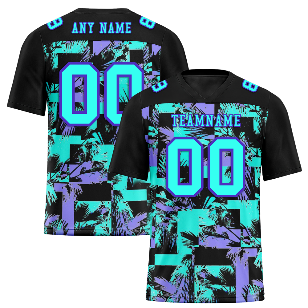 Custom Black Graffiti Pattern Aqua Personalized Authentic Football Jersey FBJ02-bc0fab9