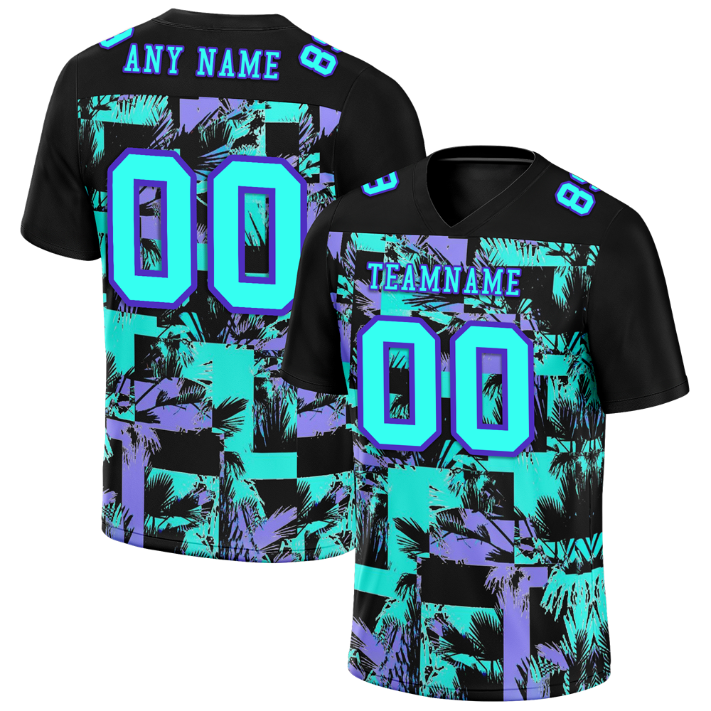 Custom Black Graffiti Pattern Aqua Personalized Authentic Football Jersey FBJ02-bc0fab9