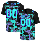 Custom Black Graffiti Pattern Aqua Personalized Authentic Football Jersey FBJ02-bc0fab9