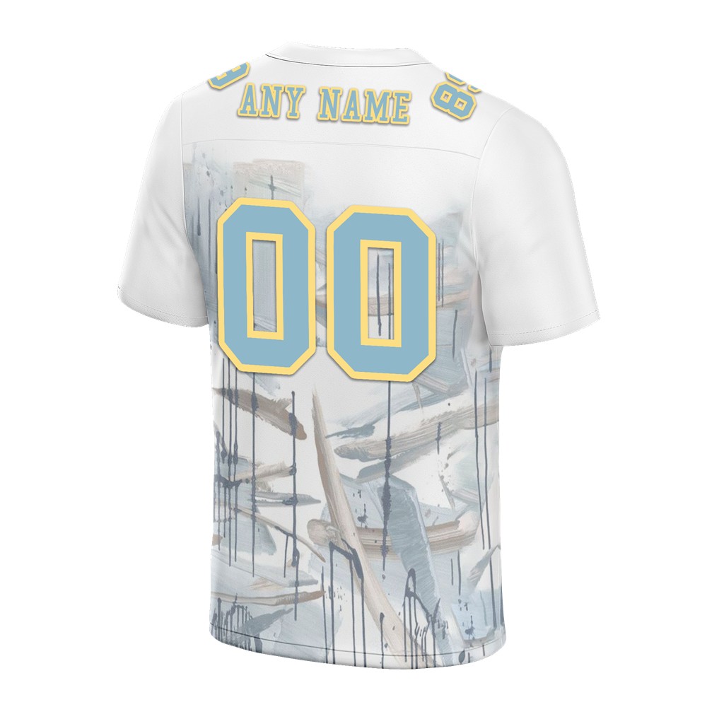 Custom White Graffiti Pattern Aqua Personalized Authentic Football Jersey FBJ02-bc0facc