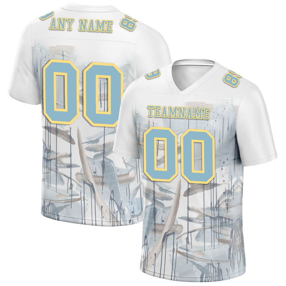 Custom White Graffiti Pattern Aqua Personalized Authentic Football Jersey FBJ02-bc0facc