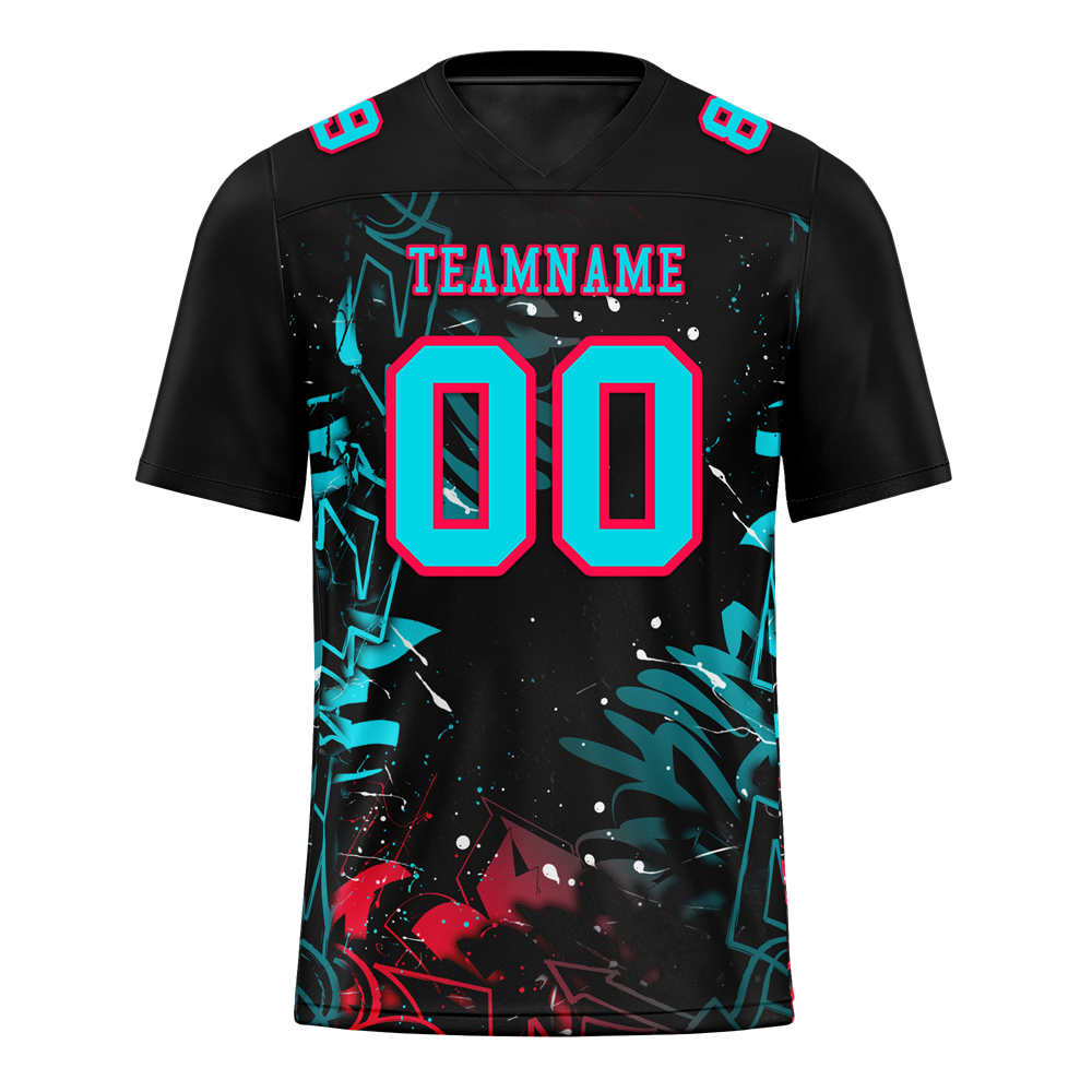 Custom Black Graffiti Pattern Aqua Personalized Authentic Football Jersey FBJ02-bc0face
