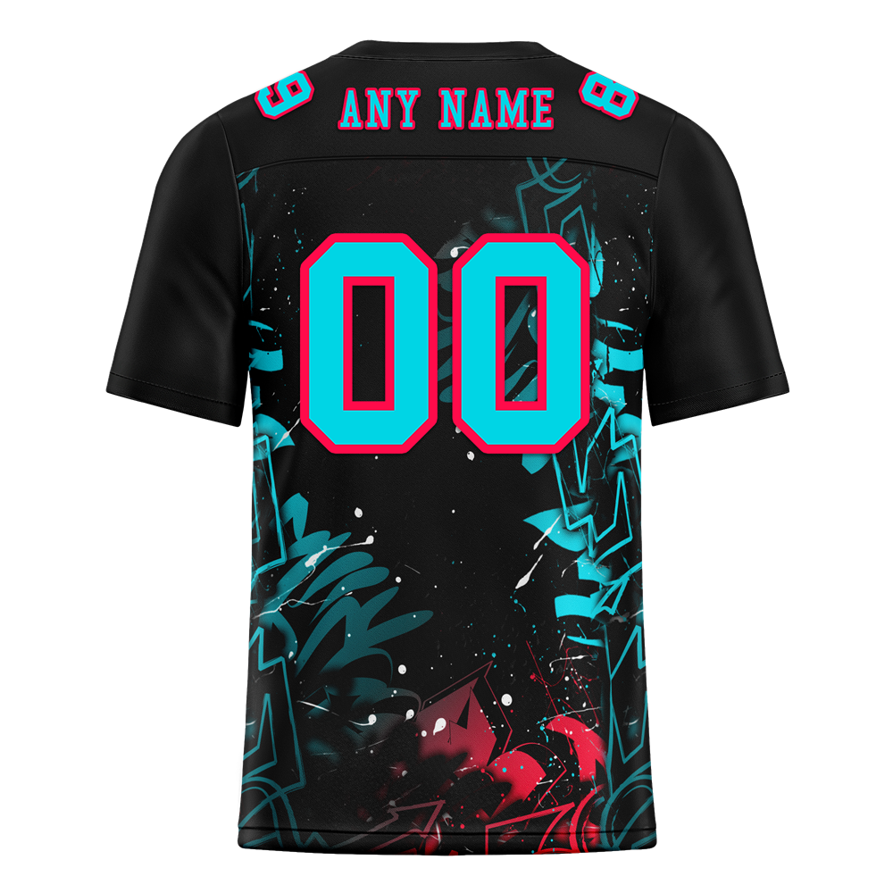 Custom Black Graffiti Pattern Aqua Personalized Authentic Football Jersey FBJ02-bc0face