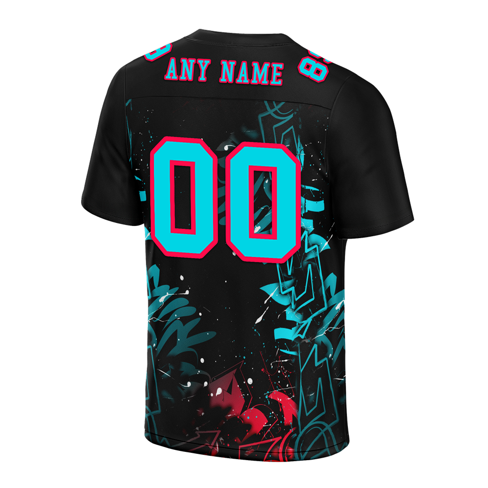 Custom Black Graffiti Pattern Aqua Personalized Authentic Football Jersey FBJ02-bc0face