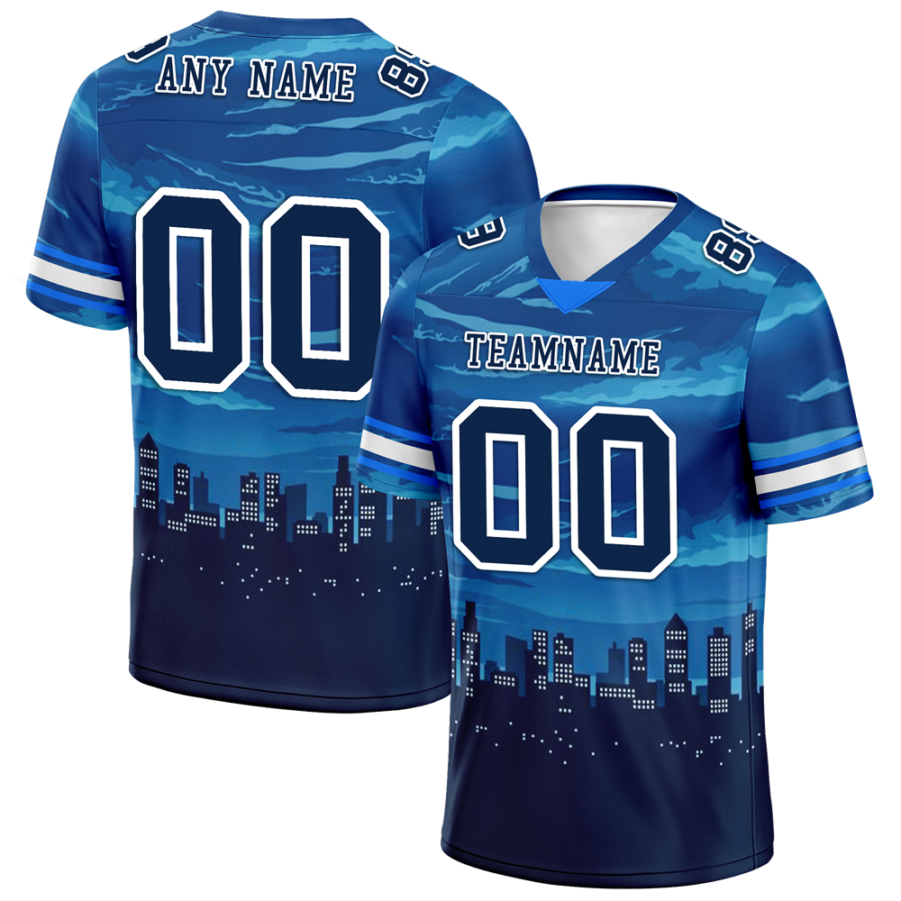 Custom Blue Graffiti Pattern Black Personalized Authentic Football Jersey FBJ02-bc0fada