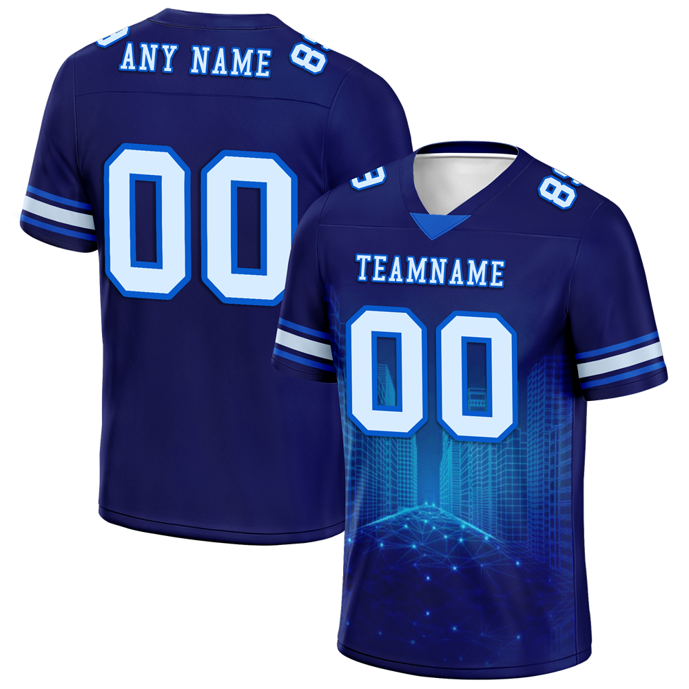Custom Blue Graffiti Pattern White Personalized Authentic Football Jersey FBJ02-bc0fadb