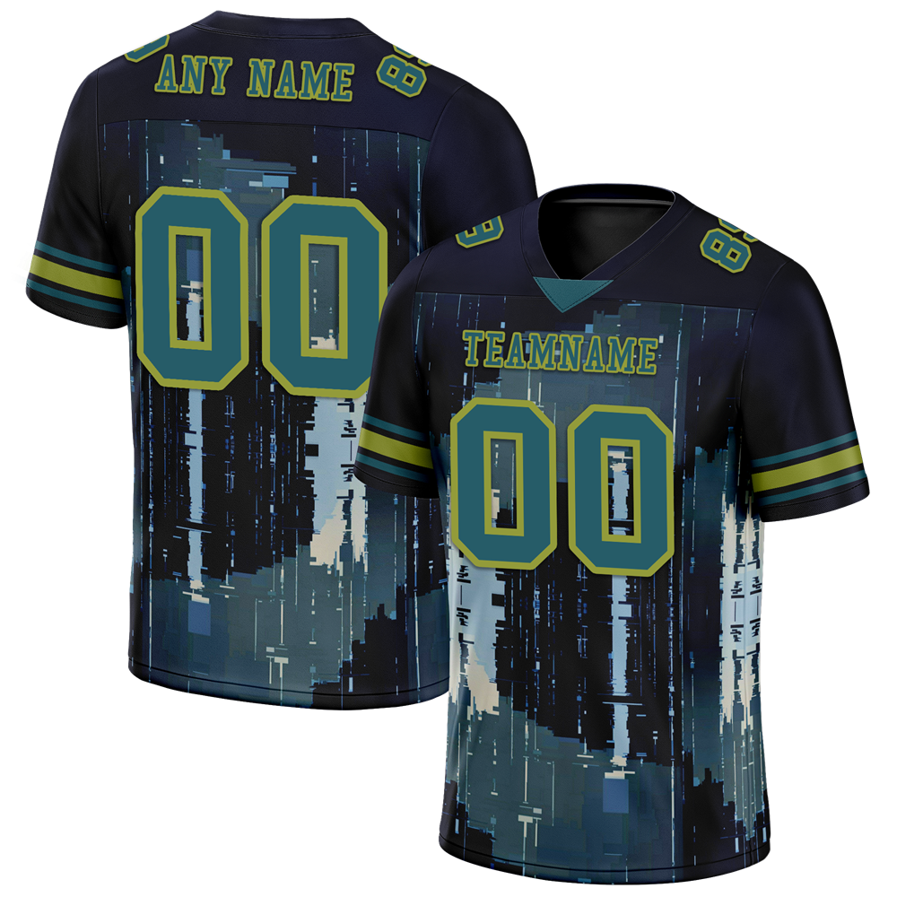 Custom Black Graffiti Pattern Aqua Personalized Authentic Football Jersey FBJ02-bc0fadc