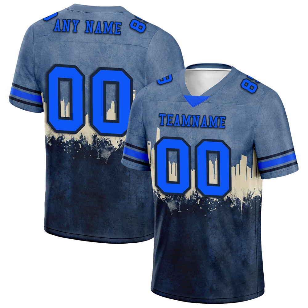 Custom Grey Graffiti Pattern Blue Personalized Authentic Football Jersey FBJ02-bc0fad7