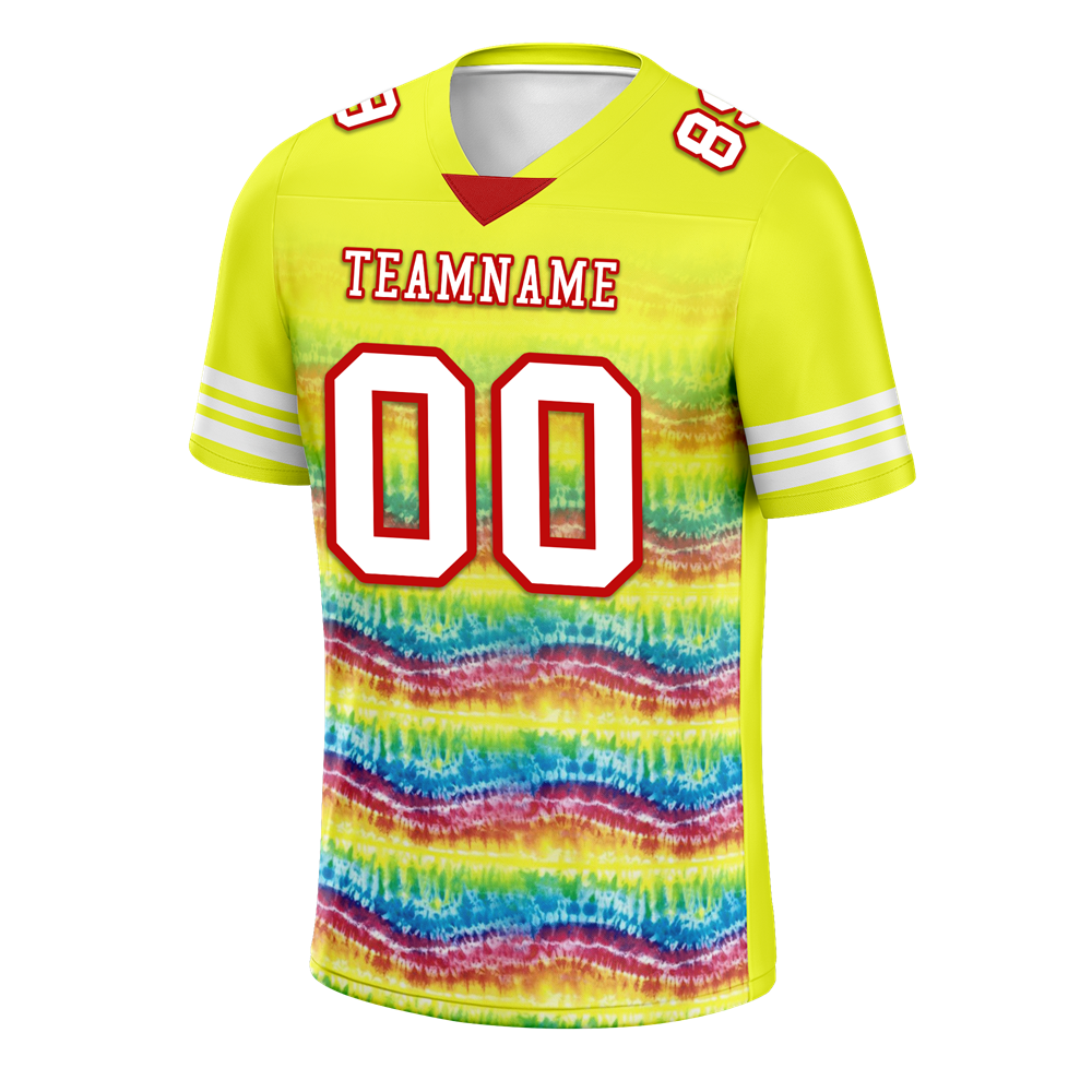 Custom Yellow Tie Dye White Personalized Authentic Football Jersey FBJ02-bc0fa7c