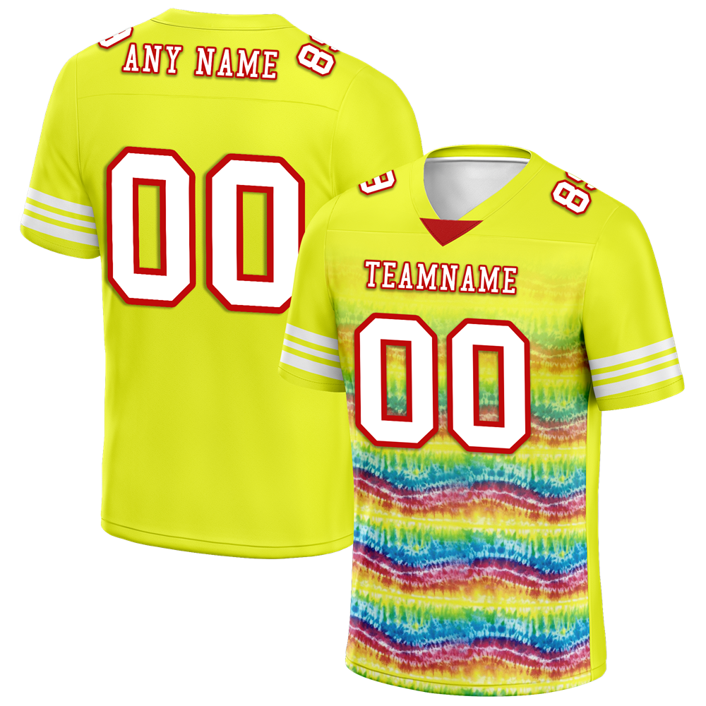 Custom Yellow Tie Dye White Personalized Authentic Football Jersey FBJ02-bc0fa7c