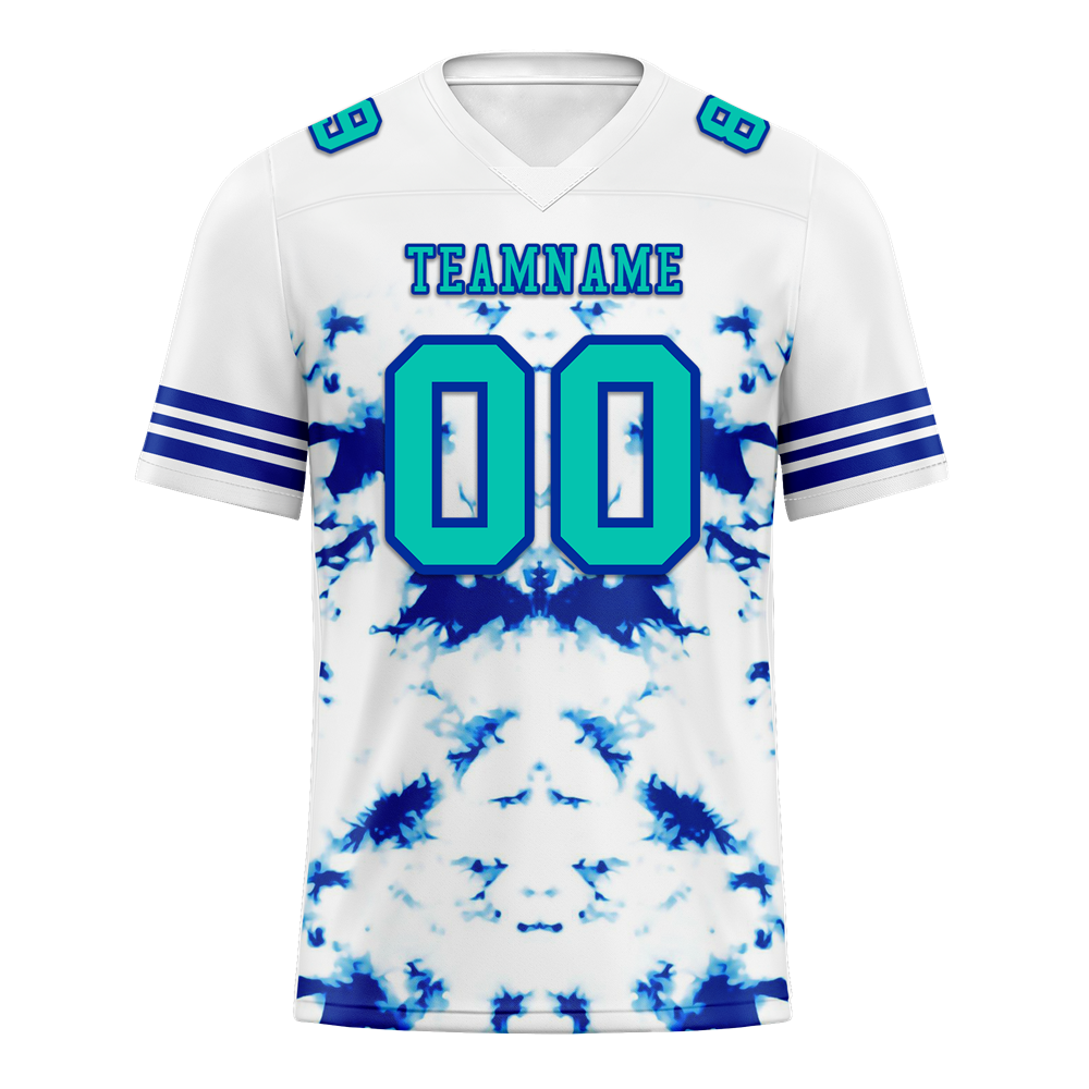 Custom White Tie Dye Aqua Personalized Authentic Football Jersey FBJ02-bc0fa7e