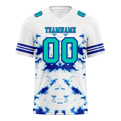 Custom White Tie Dye Aqua Personalized Authentic Football Jersey FBJ02-bc0fa7e