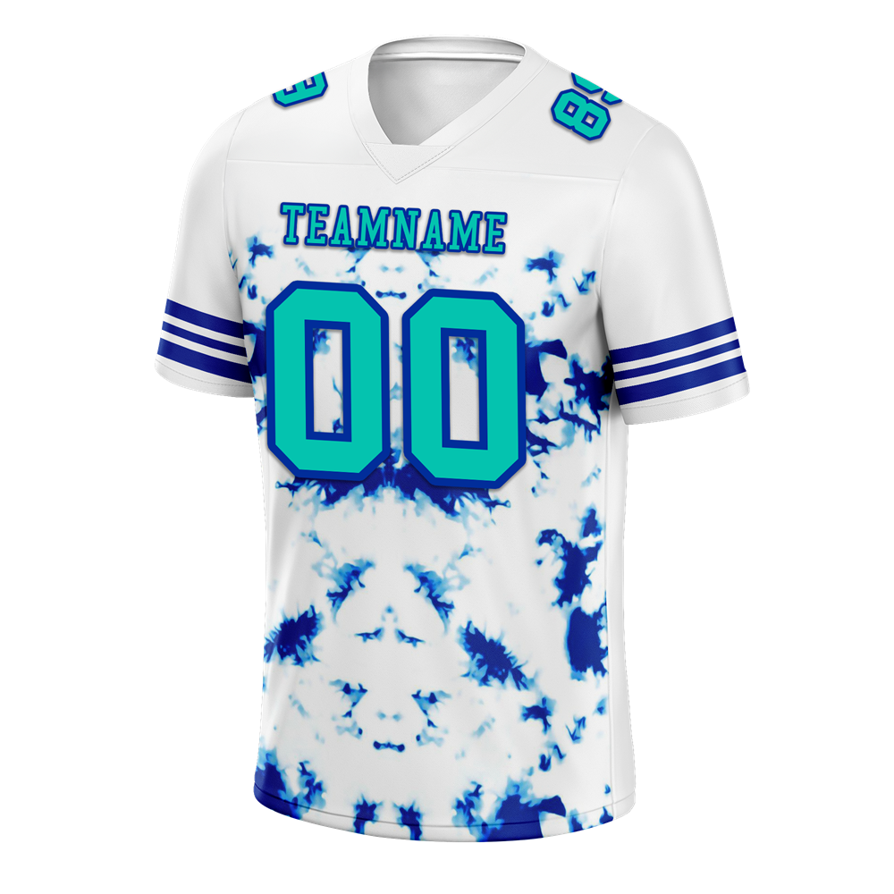 Custom White Tie Dye Aqua Personalized Authentic Football Jersey FBJ02-bc0fa7e