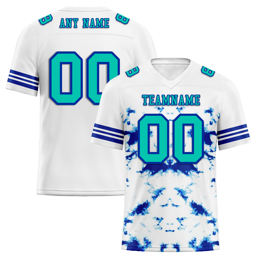 Custom White Tie Dye Aqua Personalized Authentic Football Jersey FBJ02-bc0fa7e