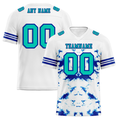 Custom White Tie Dye Aqua Personalized Authentic Football Jersey FBJ02-bc0fa7e