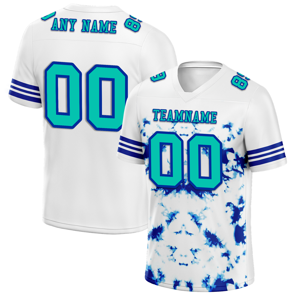 Custom White Tie Dye Aqua Personalized Authentic Football Jersey FBJ02-bc0fa7e