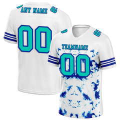 Custom White Tie Dye Aqua Personalized Authentic Football Jersey FBJ02-bc0fa7e