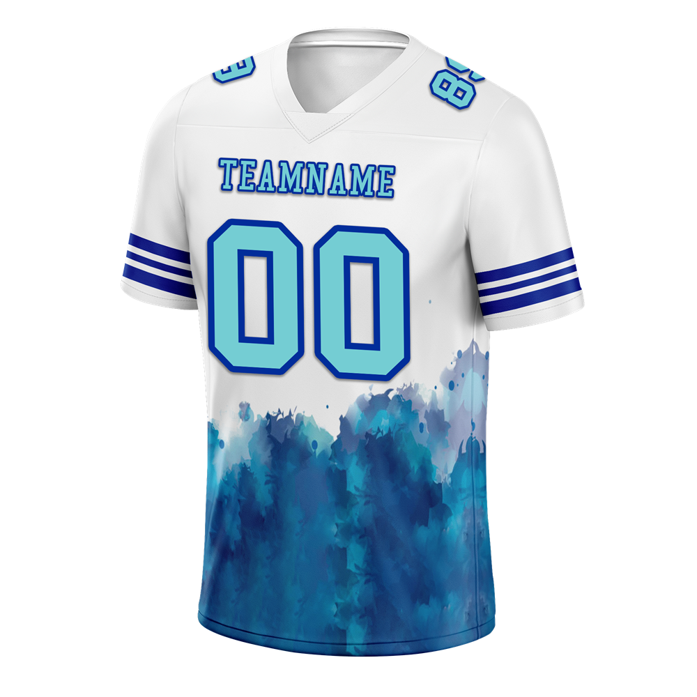 Custom White Aqua Tie Dye Aqua Personalized Authentic Football Jersey FBJ02-bc0fa77