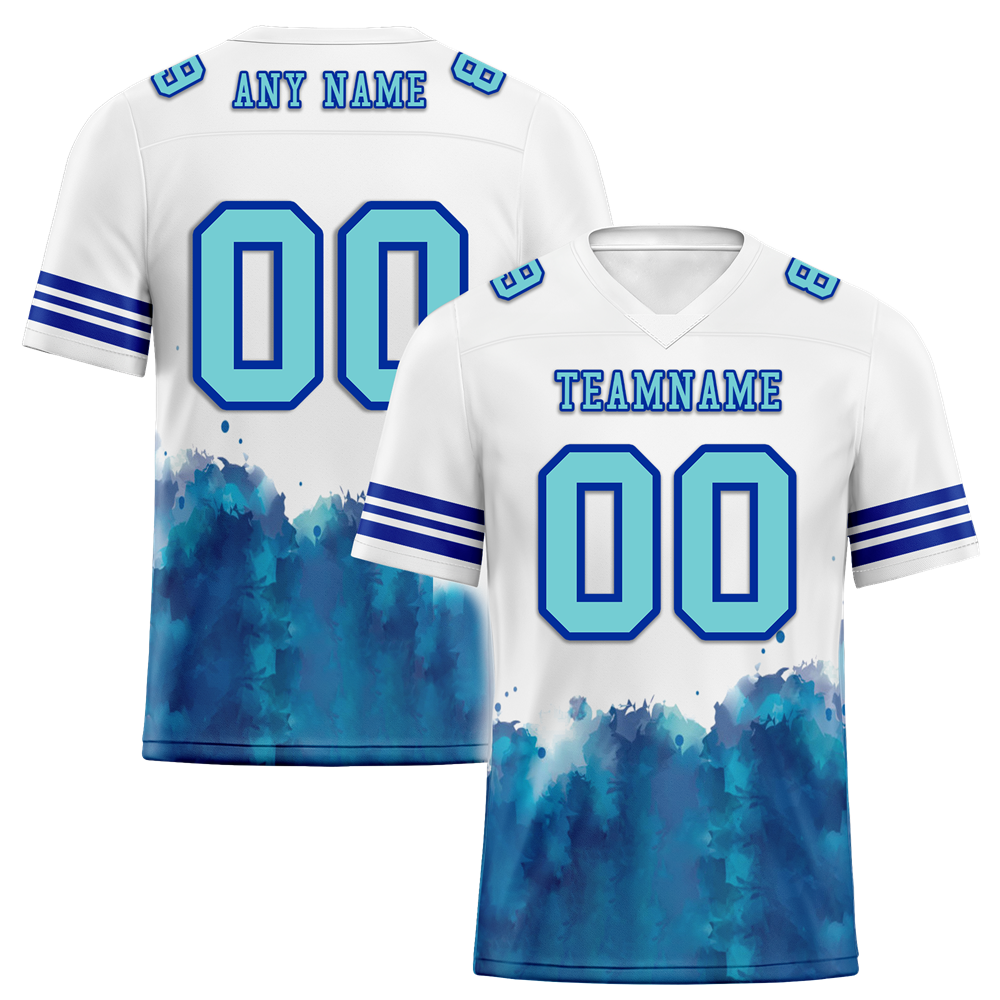 Custom White Aqua Tie Dye Aqua Personalized Authentic Football Jersey FBJ02-bc0fa77