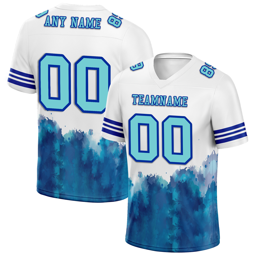 Custom White Aqua Tie Dye Aqua Personalized Authentic Football Jersey FBJ02-bc0fa77