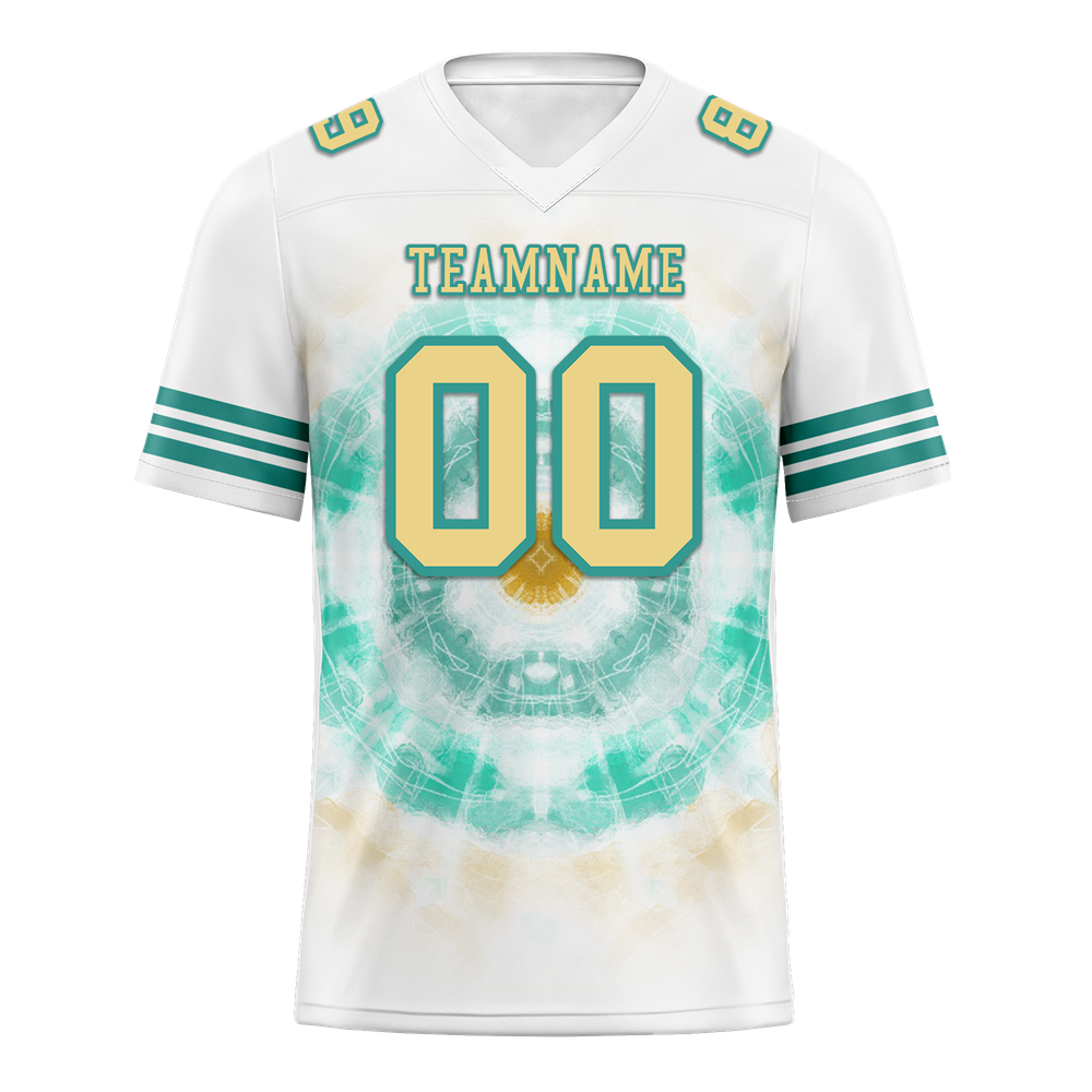 Custom White Aqua Tie Dye Yellow Personalized Authentic Football Jersey FBJ02-bc0fa78