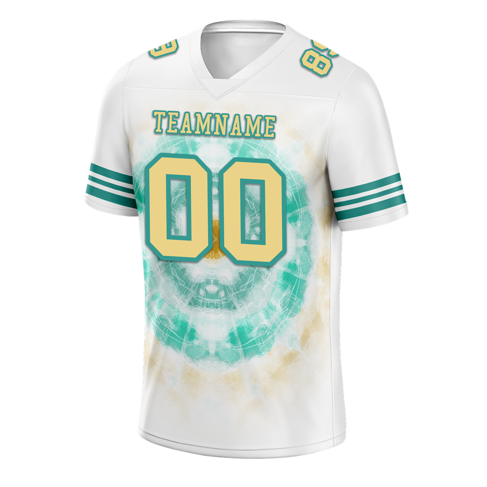 Custom White Aqua Tie Dye Yellow Personalized Authentic Football Jersey FBJ02-bc0fa78
