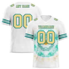 Custom White Aqua Tie Dye Yellow Personalized Authentic Football Jersey FBJ02-bc0fa78