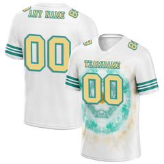 Custom White Aqua Tie Dye Yellow Personalized Authentic Football Jersey FBJ02-bc0fa78