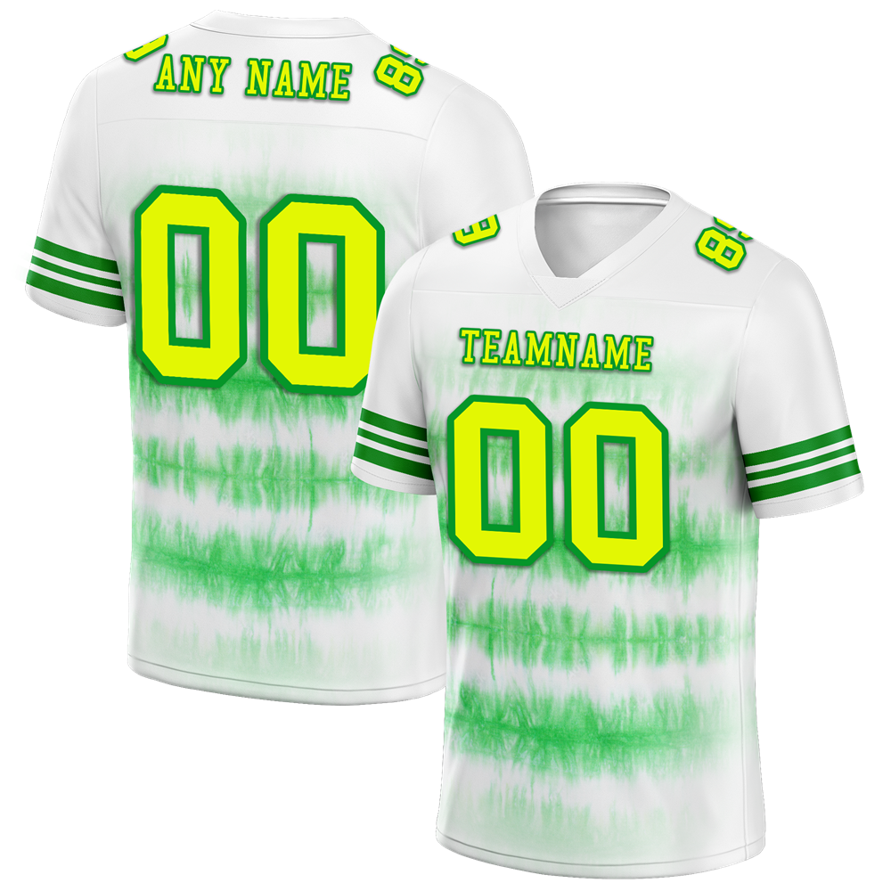 Custom White Green Tie Dye Yellow Personalized Authentic Football Jersey FBJ02-bc0fa8b