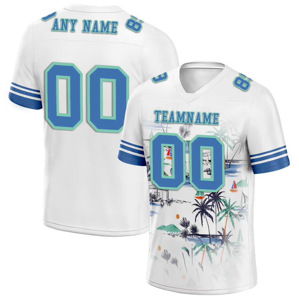 Custom White Tie Dye Aqua Personalized Authentic Football Jersey FBJ02-bc0fa8f