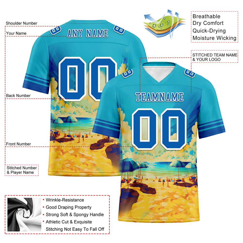 Custom Aqua Hawaii Blue Personalized Authentic Football Jersey FBJ02-bc0fa97
