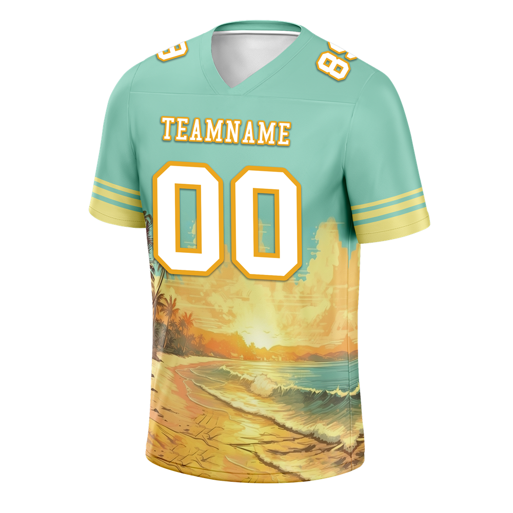 Custom Aqua Yellow Hawaii White Personalized Authentic Football Jersey FBJ02-bc0fb00